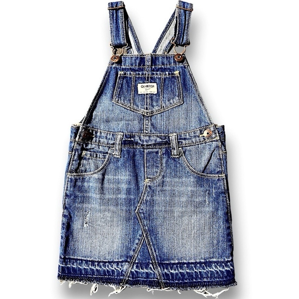 Oshkosh Kids Girls Size 4 Overalls Distressed Blue Jean Denim Dress Bibs NEW